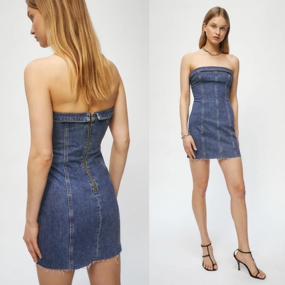 REFORMATION Madilyn Denim Mini Dress 0 - Picture 1 of 6